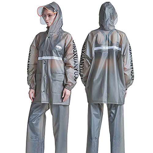 LGESR Ultraleichter Regenanzug für Herren Damen, Wasserdichter Kapuzen-Regenmantel mit Reflektierenden Streifen, Zweiteilige Regenbekleidung (Jacke & Hosenanzug) (Color : Hellgrau, Size : XXL) von LGESR