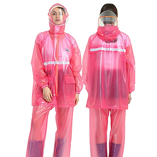 LGESR Ultraleichter Regenanzug für Herren Damen, Wasserdichter Kapuzen-Regenmantel mit Reflektierenden Streifen, Zweiteilige Regenbekleidung (Jacke & Hosenanzug) (Color : Rosa, Size : XXL) von LGESR