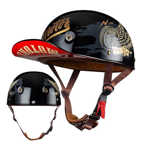 Motorradhelm Halbschalenhelm ECE-Zulassung Baseball Cap Mit Fahrradbrille Fahrrad Visier Cruiser Chopper Scooter Helm Retro Motorrad Halbhelm Herren Frauen Mofa Helm B,M=57-58CM von LHBM
