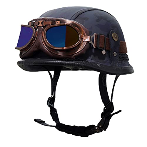 Offener Helm im Deutschen Stil, Motorrad-Halbhelm, Vintage-Halb-Mopedhelm aus PU-Leder, DOT/ECE-zugelassene deutsche Helme für Männer und Frauen, Jet-Motorrad H,3XL=62-65CM von LHBM