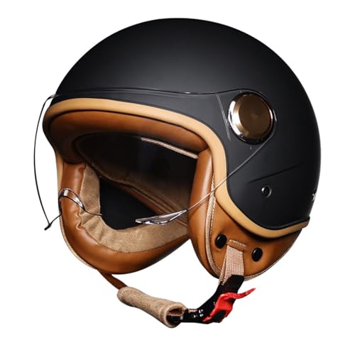 Retro Jet Motorrad Helm, Ece Zertifiziert Open Face Helm, Herren Damen mit Brille Herausnehmbares Innenfutter Abs-Schale Kombiniert Eps-Pufferschicht, Für Besseren Fahrschutz G,S=(55-56CM) von LHBM