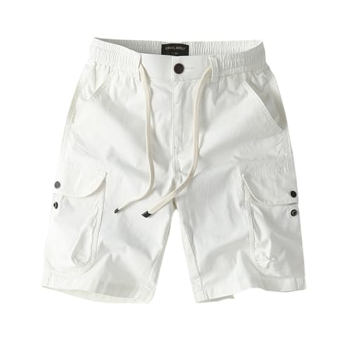 LHEZXS Herren Shorts Summer Draw String Casual Shorts Herren Trendy Overalls Multipocket-Schnürshorts- Weiß-2Xl von LHEZXS