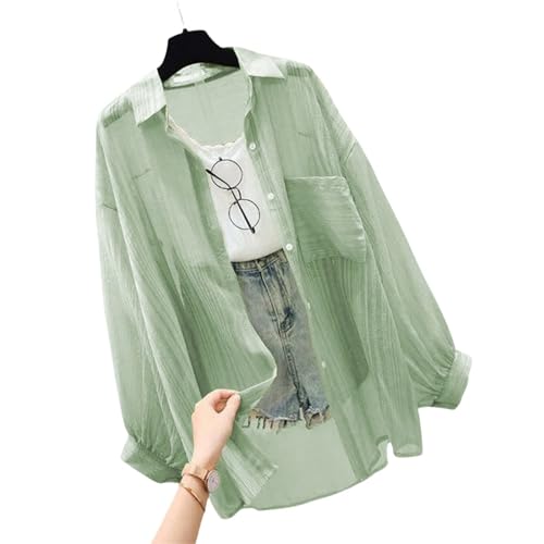 LHEZXS Sonnenschutzjacke Sonnenschutz Kleidung Frauen -Strickjacke Dünne Mantel Sommer Großer Chiffonhemd- Grün-S 90 Kg von LHEZXS