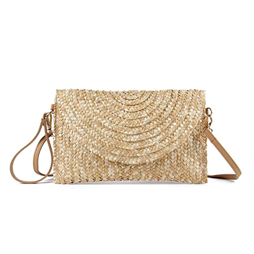 LHHMZ Damen Stroh Clutch Geldbörse Sommer Handtaschen Umhängetaschen aus gewebtem Stroh Strand Clutch Geldbörse von LHHMZ