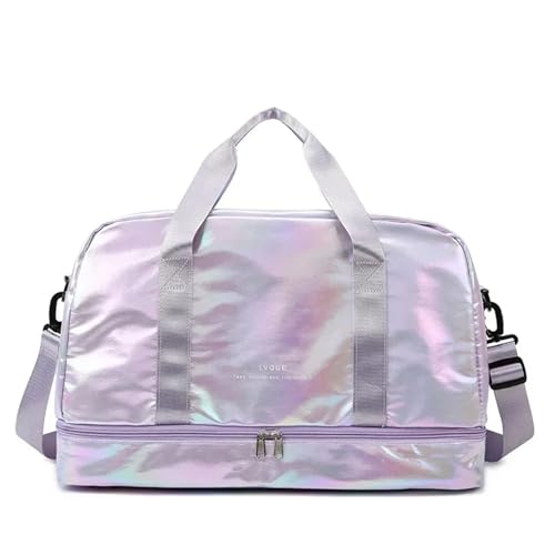 Reisetasche Damen-Reisetasche, große Kapazität, Handtasche, Umhängetasche, lässige Umhängetasche, Gepäcktasche, Trocken- und Nasstrennung, Sport- und Fitnesstasche (Color : Purple) von LHSJYG
