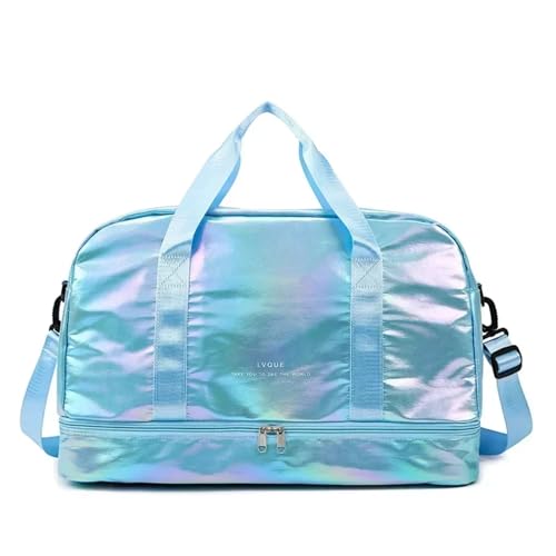 Reisetasche Reisetaschen mit großer Kapazität, wasserdichte Tragetasche, Reisetasche for Damen, Damen-Yoga-Fitness-Taschen mit Schuhfach (Color : Blue) von LHSJYG