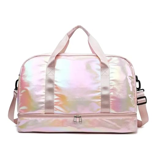 Reisetasche Reisetaschen mit großer Kapazität, wasserdichte Tragetasche, Reisetasche for Damen, Damen-Yoga-Fitness-Taschen mit Schuhfach (Color : Pink) von LHSJYG