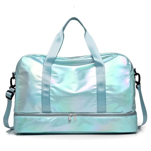Reisetasche Women's Travel Bag Glossy Large Capacity Handbag Shoulder Bag Casual Crossbody Luggage Bag Dry Wet Separation Sports Fitness Bag (Color : Blue) von LHSJYG