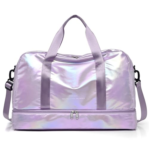 Reisetasche Women's Travel Bag Glossy Large Capacity Handbag Shoulder Bag Casual Crossbody Luggage Bag Dry Wet Separation Sports Fitness Bag (Color : Purple) von LHSJYG
