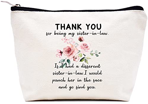 LIBIHUA Make-up-Tasche für Damen, Kosmetiktasche, Geschenke für sie, Reisetasche, Beige, 9.8 ″ W x 7″ H x 2.7″ Bottom, 237-Thank You for Sister in Law von LIBIHUA