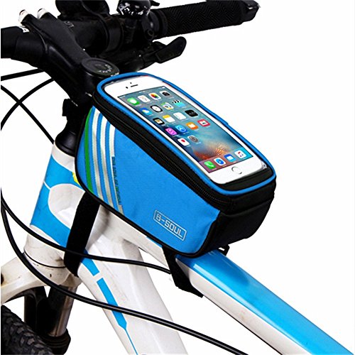 LIEIKIC Fahrrad Rahmentasche Oberrohrtasche Handy Wasserdicht Touchscreen MTB Rennrad Fahrradtasche Handytasche für 6,5 Zoll Smartphone (Blau) von LIEIKIC