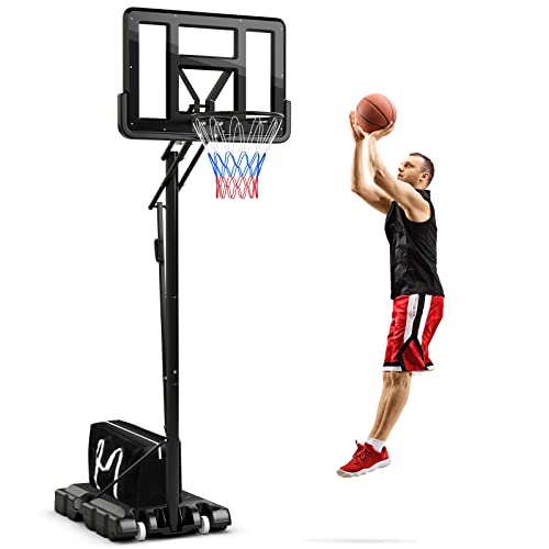 LIFEZEAL Basketballkorb auf Fuß, Basketballständer mit Korbhöhe von 143 bis 305 cm verstellbar, Tragbarer basketballanlage mit Stabiler Rückseite, für Outdoor & Indoor von LIFEZEAL