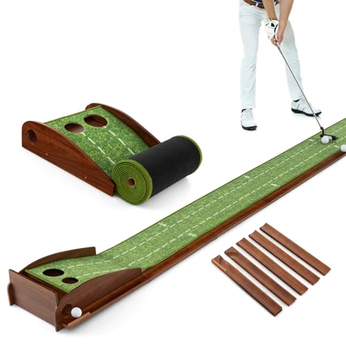 LIFEZEAL Golf Putting Matte, Golfmatte mit Löchern, Tragbarer Golf Übungsmatte mit automatischer Rückkehr, Golfübungsgeräte mit 3 Bälle, Golf Matte für den Innenbereich & Außenbereich (2 Löcher) von LIFEZEAL