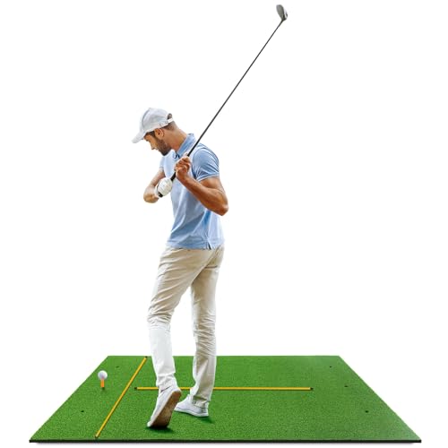 LIFEZEAL Golf Übungsmatte, Abschlagmatte Golf mit 6 Abschlagpositionen, Outdoor Sports Golf Training Rasenmatte mit 2 Golf-Tees & 90cm Richtungsstöcken, Golf Trainingshilfen (152 x 117 x 2 cm) von LIFEZEAL