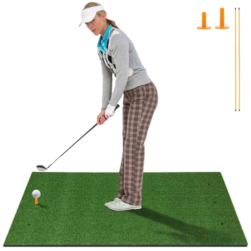 LIFEZEAL Golf Abschlagmatte inklusive Gummi Tee, Golf Matte zusammenrollen, Golf Abschlagmatte mit 6 Abschlagpositionen & 2 Ausrichtungsstäbe, Golfmatte für Garten/Garage (152 x 92 x 3,2 cm) von LIFEZEAL