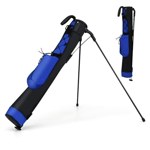 LIFEZEAL Golftasche, Reisetasche Leicht mit Ständer, 2 Fächer, Becherhalter, wasserdichte Tragetasche, Golf Pencil Bag für Damen und Herren (Blau) von LIFEZEAL