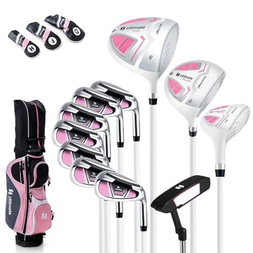 LIFEZEAL Komplettes Golfschlägerset für Frauen, Golfschlägersätze inkl. #1 Driver, 3 Fairway, 5 Hybrid, 5#6#7#8#9#P #S Eisen, Putter & Tragbare Golftasche mit Regenhaube, Rechtshänder (Rosa) von LIFEZEAL