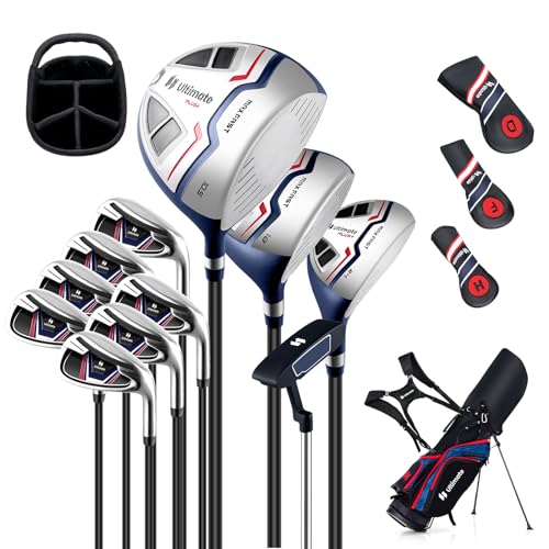 LIFEZEAL Komplettes Golfset für Herren, 12-teilig, Golftasche mit Stativ und Gurt, 460 CC Driver #1, Straßenholz #3, Hybrid #5, Eisen #5, #6, #7, #8, #9, #S P, Putter (Blau) von LIFEZEAL
