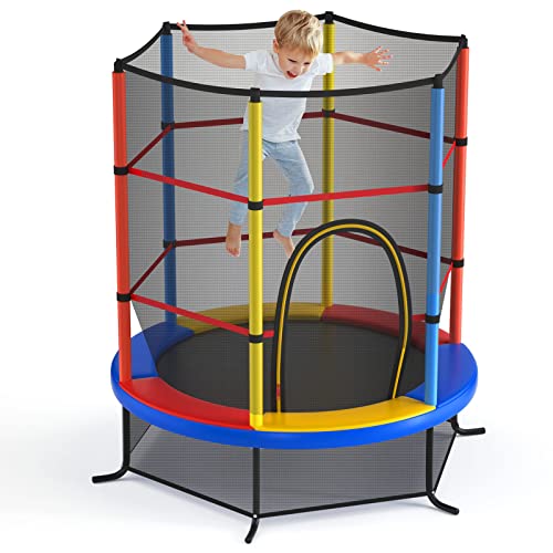 LIFEZEAL Ø165 cm Trampolin, Trampolin mit Sicherheitsnetz Höhe 121 cm, Gartentrampoline für Kinder 3-6 Jahre, Trampolin Fitness für Outdoor & Indoor (farbig) von LIFEZEAL