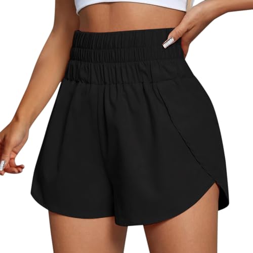 LIHWKD Laufshorts für Damen, lässige Baggy-Tennisshorts, sportliche Damen-Shorts mit hoher Taille (Black,L) von LIHWKD