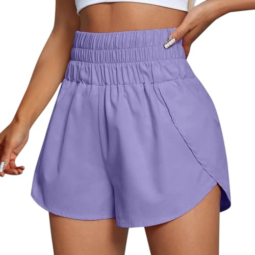 LIHWKD Laufshorts für Damen, lässige Baggy-Tennisshorts, sportliche Damen-Shorts mit hoher Taille (Purple,L) von LIHWKD