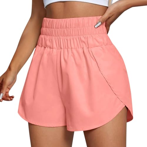 LIHWKD Laufshorts für Damen, lässige Baggy-Tennisshorts, sportliche Damen-Shorts mit hoher Taille (pink,XL) von LIHWKD