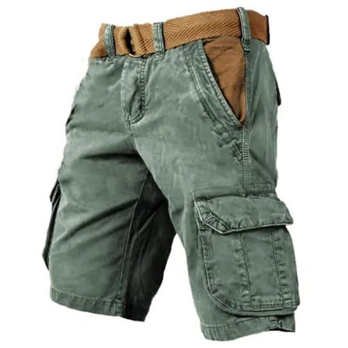 Taktische Herren-Shorts mit Mehreren Taschen, lässige, lockere Passform, leichte Cargo-Shorts mit Mehreren Taschen (L,Green) von LIHWKD
