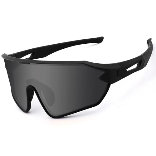 LIKELAR Fahrradbrille Polarisierte Sonnenbrille, Sportbrillen Herren Damen TR90 Unbreakable MTB, UV400 Schutzbrille Sportbrille für Radfahren Laufen Golf Baseball (Schwarz) von LIKELAR