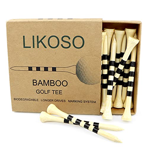 LIKOSO Bambus Golf Tees 70mm 30 Stück Lang Tee Golf Zubehör Biologisch Abbaubare Langlebigere von LIKOSO
