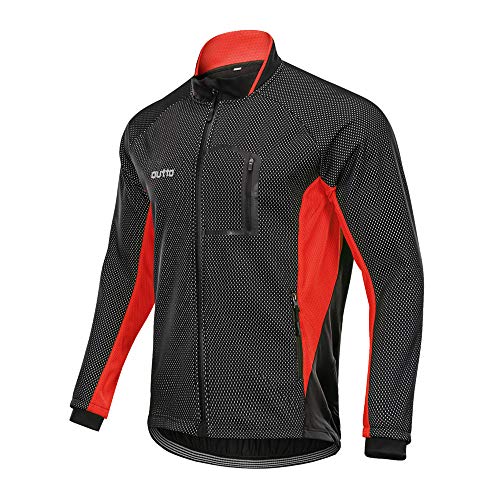 Winter Windproof Fahrradjacke, Herren Radjacken Für Herren MTB Mountainbike Jacke Visible Reflective Fleece Warm Jacket (4XL,Rot) von LINGKY