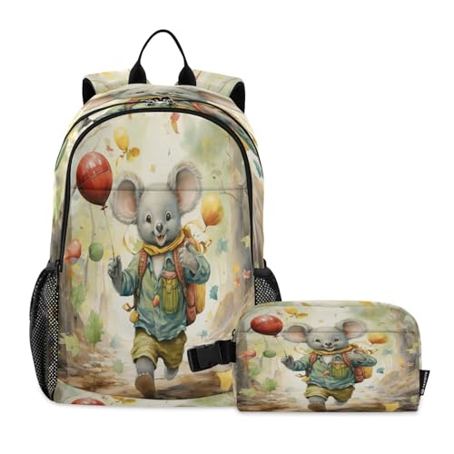 LINNIKEEEE Kinder Aquarell Koala Studentenrucksack Lunchtasche Set – Leichte Schultasche für Jungen Mädchen von LINNIKEEEE