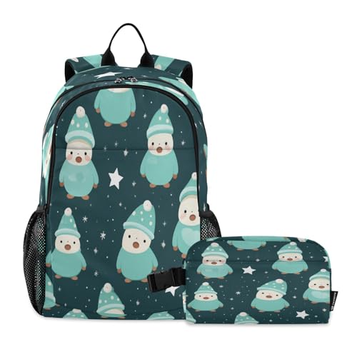LINNIKEEEE Niedliche Schnabeltiere Mit Cartoonmuster Studentenrucksack Lunchtasche Set – Leichte Schultasche für Jungen Mädchen von LINNIKEEEE