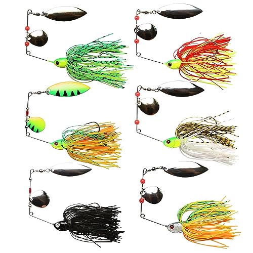 6stk Spinnerbait Angelköder Spinner Kunstköder Hechtköder Chatterbait Set Fischköder Hartmetall Multicolor Buzzbait Spinnerbait Jigs für Barsch Hecht Forelle Zander Lachs von LINOCA