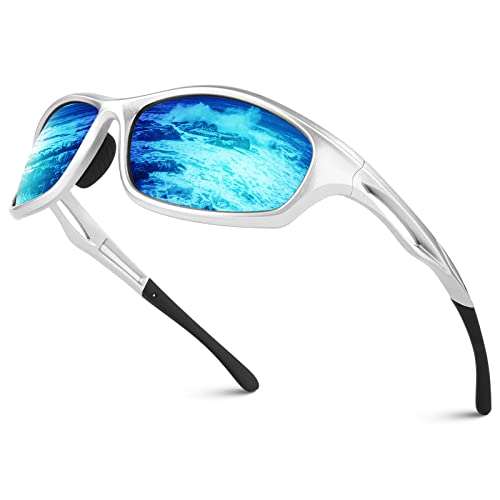 LINVO Sonnenbrille Herren Polarisiert Verspiegelt TR90 Sportbrille Autofahren Angeln Fahrradbrille mit 100% UV400 Schutz Cat 3 CE von LINVO