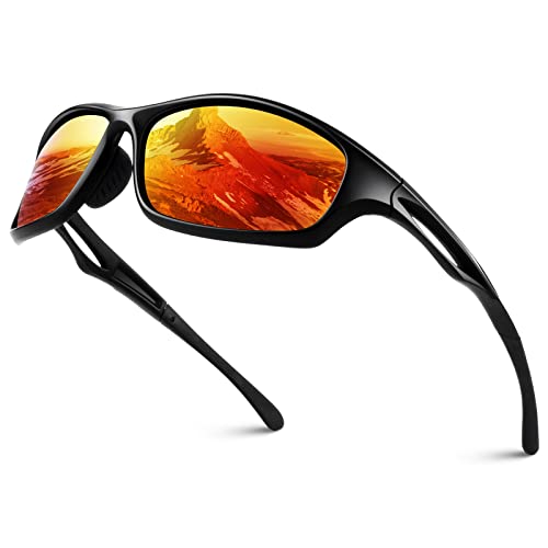 LINVO Sonnenbrille Herren Polarisiert Verspiegelt TR90 Sportbrille Autofahren Angeln Fahrradbrille mit 100% UV400 Schutz Cat 3 CE von LINVO