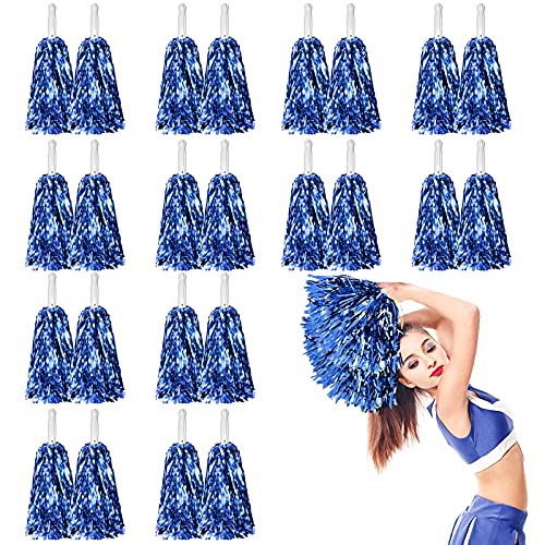 LINYAPRY 24 STK Metallisch Cheerleading Pompons zum Kinder, Cheerleader Jubeln Pom Poms mit Schlagstockgriff, Jubelnde Truppe Handblume zum Erwachsene Mannschaft Geist Sport Spiel Tanzparty (Blau) von LINYAPRY