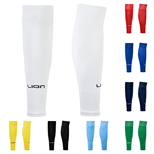 Fußballsocken-Ärmel für Griffsocken – passt über Waden- und Schienbeinschoner – Farben passend zu Ihrem Team-Kit (rot und weiß) von LION SPORTSWEAR