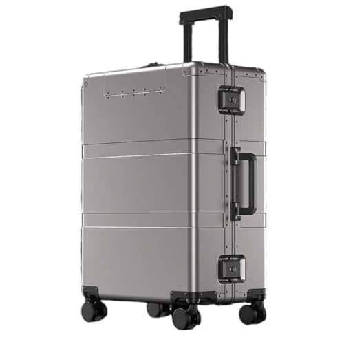 LIPPSYYDS Trolley-Koffer Offener Koffer aus Aluminium-Magnesium-Legierung, 20-Zoll-Boarding-Koffer, 24-Zoll-Business-Trolley, Metallkoffer Reisekoffer (Color : Gray, Size : 20IN) von LIPPSYYDS