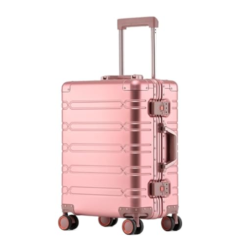 LIPPSYYDS Trolley-Koffer Vollaluminium-Koffer Aus Magnesiumlegierung, Universalrad, Hochwertiger Trolley-Koffer Mit Aluminiumrahmen, 20-Zoll-Koffer Reisekoffer (Color : Pink, Size : 24in) von LIPPSYYDS