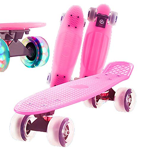 Complete Mini Cruiser Skateboard,Translucent Plastic Penny Board 22" (57Cm) X6 (15Cm) for Kid Teens Adults Beginners Girls Boys Outdoor Sports Birthday Gift,Pink von LIRAN