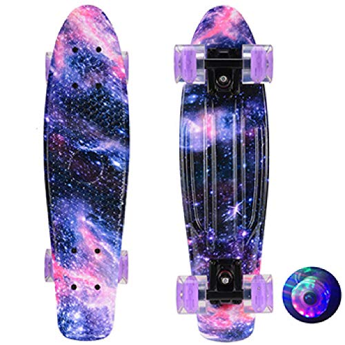 LIRAN Penny Board, 55,9 cm Skateboard Cruiser Board Starry Board, Retro Skate Graphic Floral Galaxy mit Fashion Flash Wheel, für Teenager, Anfänger, Mädchen, Jungen, Lila von LIRAN