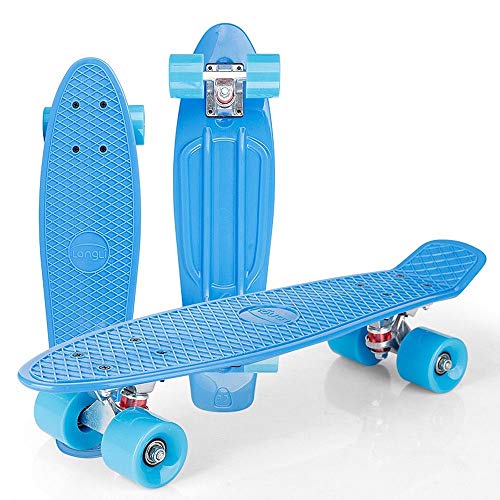 Penny Board, 55,9 cm Komplett-Skateboards, kleines Fischbrett, Banane, einzelnes Warp-Brett, Highway Brush Street für Kinder, Teenager, Erwachsene, Anfänger, Outdoor-Sport, Geburtstagsgeschenk, blau von LIRAN