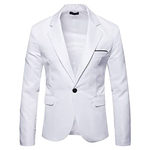 LIRU Blazer Herren,Lässiger Herren Blazer 1 Knopf Slim Fit Blazer Weiße Sportjacke Elegante Formelle Business Anzugjacke Geeignet Für Party Datum Abschlussball Hochzeit Smoking,L von LIRU