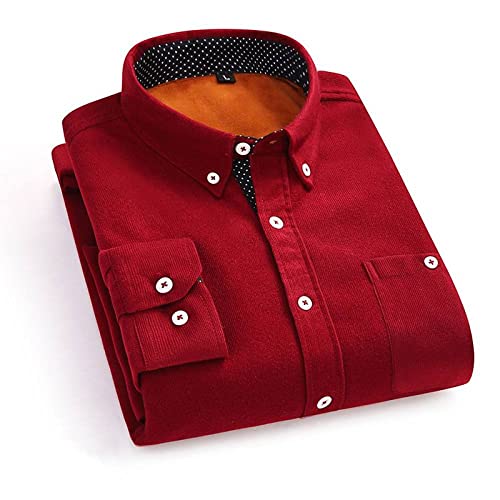 LIRU Flanellhemd Herren,Herren Thermohemd Rot Warmes Flanellhemd Winter Holzfäller Arbeitshemd Wärme Fleece Cord Hemd Für Männer Langarm Sweatshirt XL von LIRU