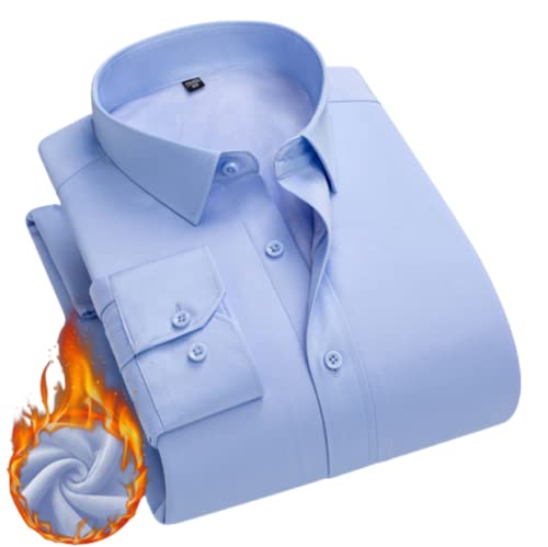 LIRU Hemdjacke,Herren Thermohemd Blaues Flanellhemd Einfarbiges Hemd Gebürstetes Futter Businesshemd Winterholzfäller-Arbeitshemd Für Männer, XL von LIRU