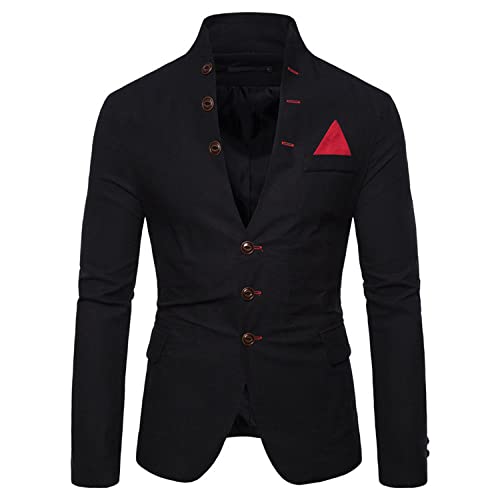 LIRU Sakko,Lässiger Herren Blazer Mit 3 Knöpfen Schwarz Slim Fit Stehkragen Jacke Elegant Formelle Business Anzugjacke Geeignet Für Party Datum Abschlussball Hochzeit Smoking XXL von LIRU