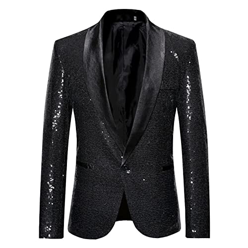 LIRU Sakko Herren Sportlich,1 Knopf Formal Business Anzug Schwarz Jacken Glitzer Pailletten Blazer Formelle Kleidung Jacke Elegant Formelle Anzugjacke Geeignet Für Party Date Prom Smart Blazer,L von LIRU