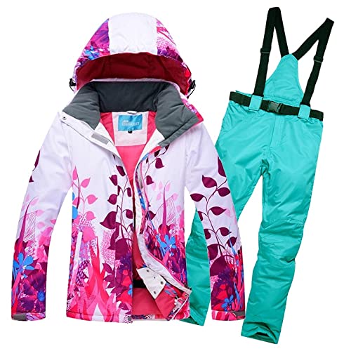 LITOSM Skibekleidung Frauen Skianzug Winddicht Wasserdicht Snowboard Outdoor Sport Tragen Skifahren Jacke + Hosen Camping Reiten Super Warme Kleidung Set Skianzug (Color : Blue, Size : 3XL) von LITOSM