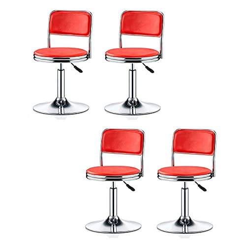 Barhocker, moderner Höhenhocker, 2er-Set, drehbare PU-Barhocker mit Rückenlehne, höhenverstellbarer, eleganter Stuhl, für Zuhause/Küche/Pub/Esszimmer (Farbe: Rot, Größe: Barhocker-Set mit 4 Stück) von LIUNJHUY