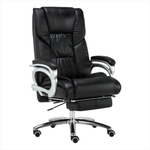 Chefbürostuhl, 360° drehbarer Computer-Schreibtischstuhl mit Rückenstütze, 90°-135° neigbarer Bürostuhl, ergonomischer Stuhl aus Mikrofaserleder mit Fußstütze und Verbindungsarmlehnen, Schwarz von LIUNJHUY